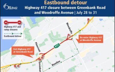 Highway 417 to close July 28 to 31 for O-Train West extension pedestrian bridge installation