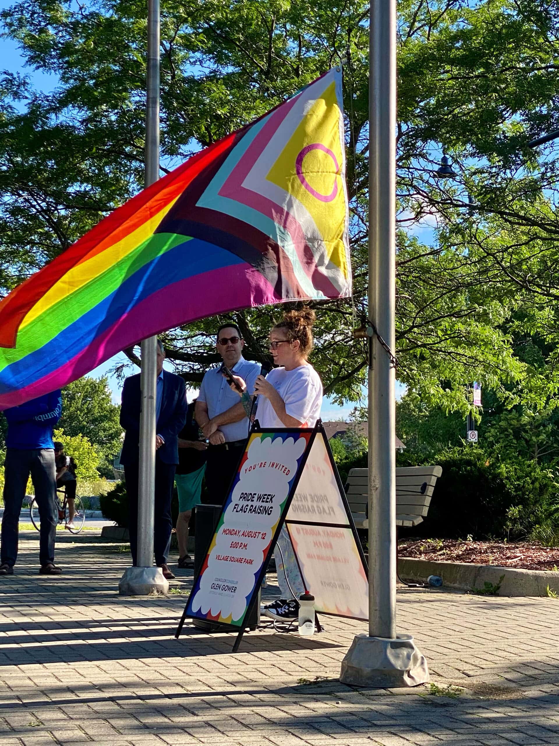 Guest speaker Kimberlee Barter at the 2024 Pride Week flag raising ceremony in Stittsville 