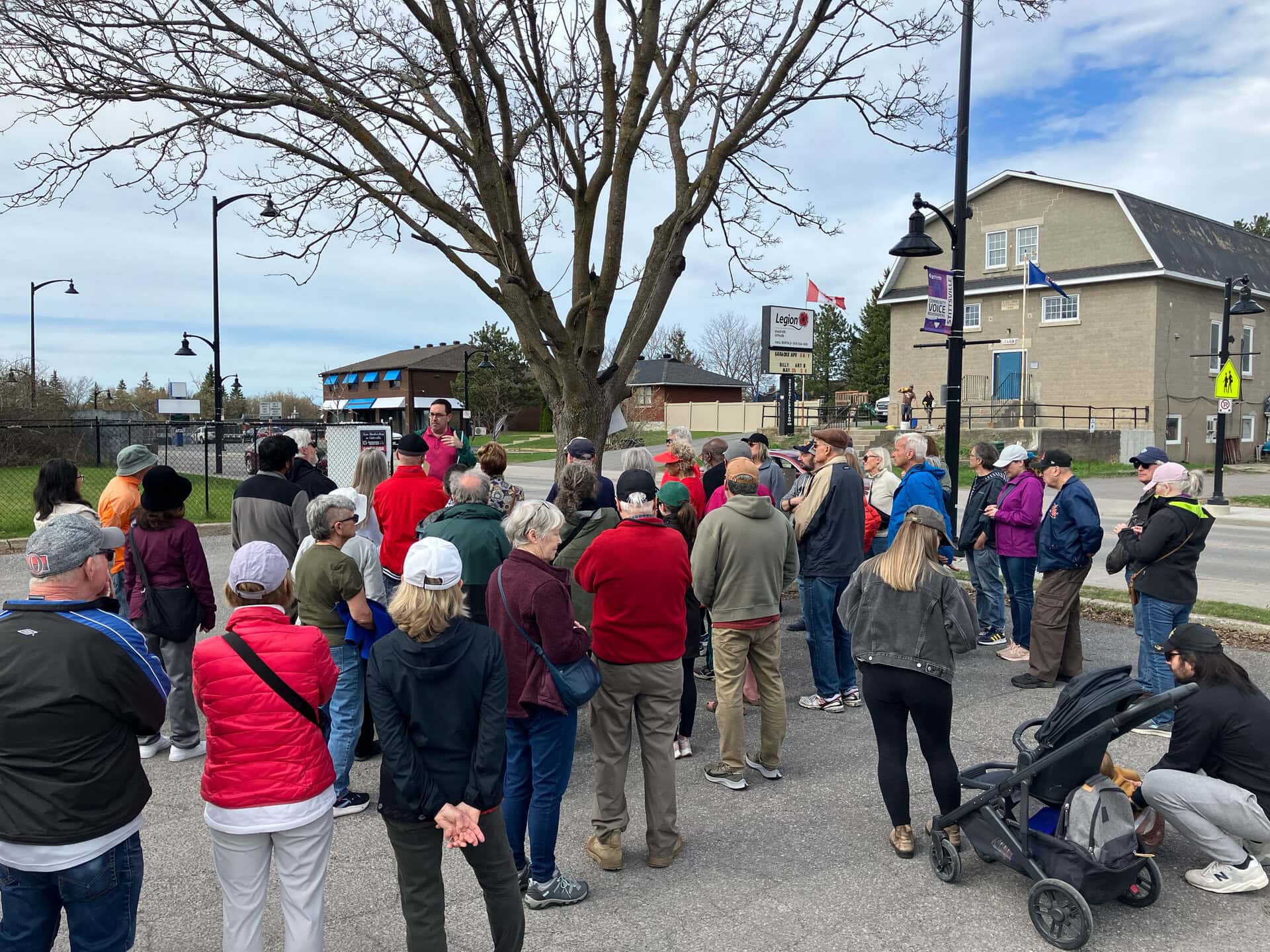Jane's Walk 2025 on Stittsville Main Street. Strip mall