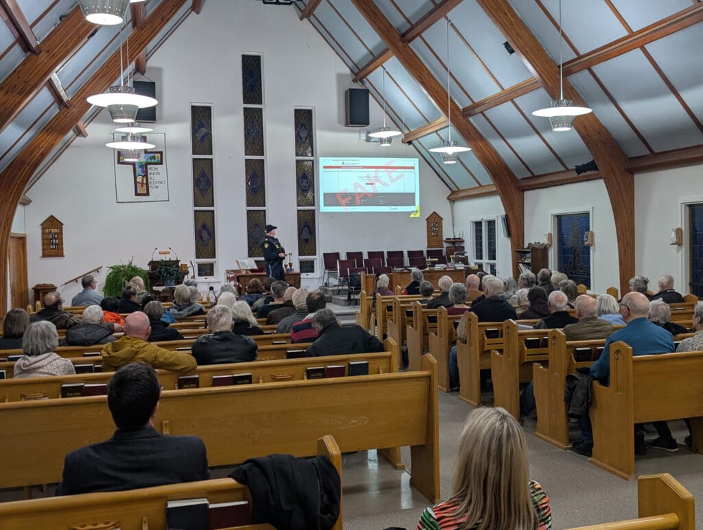 Inside St. Andrew's Church for the O.P.P. Anti-Fraud workshop