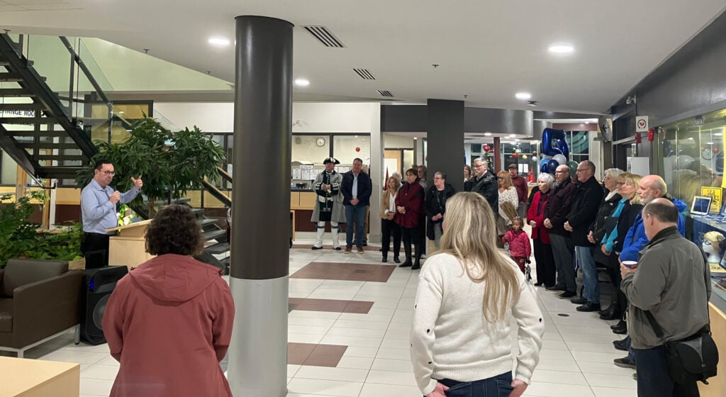 25 years at CARDELREC-Goulbourn. Crowd assembled in the foyer.