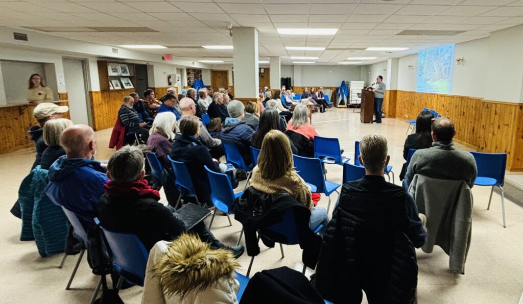 A large crowd joined us at the Lions Hall for the resiliency panel. In this photo, Councillor Glen introduces the agenda for the night