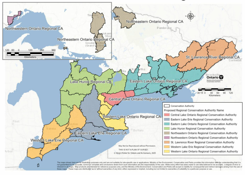 Consolidated nine conservation authority boundaries in Ontario.