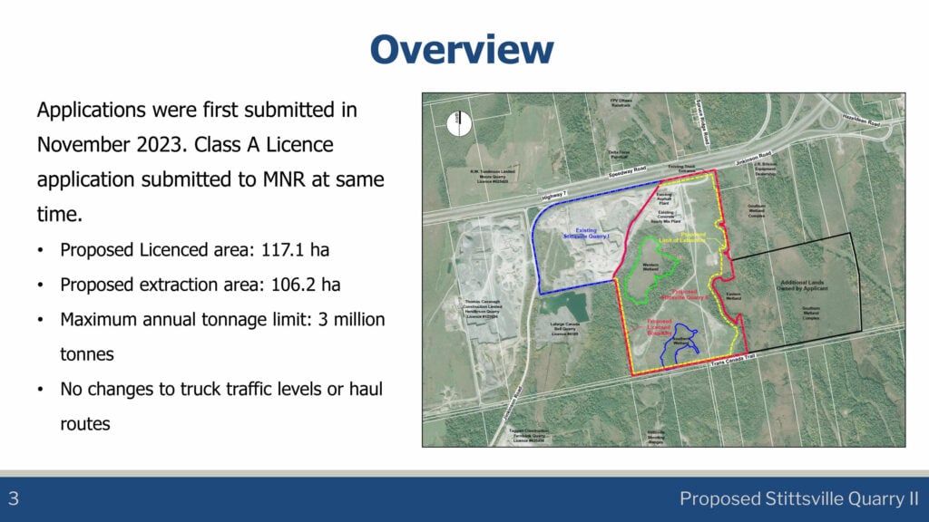 Slide from a presentation by Tomlinson with an overview of the Quarry expansion plans