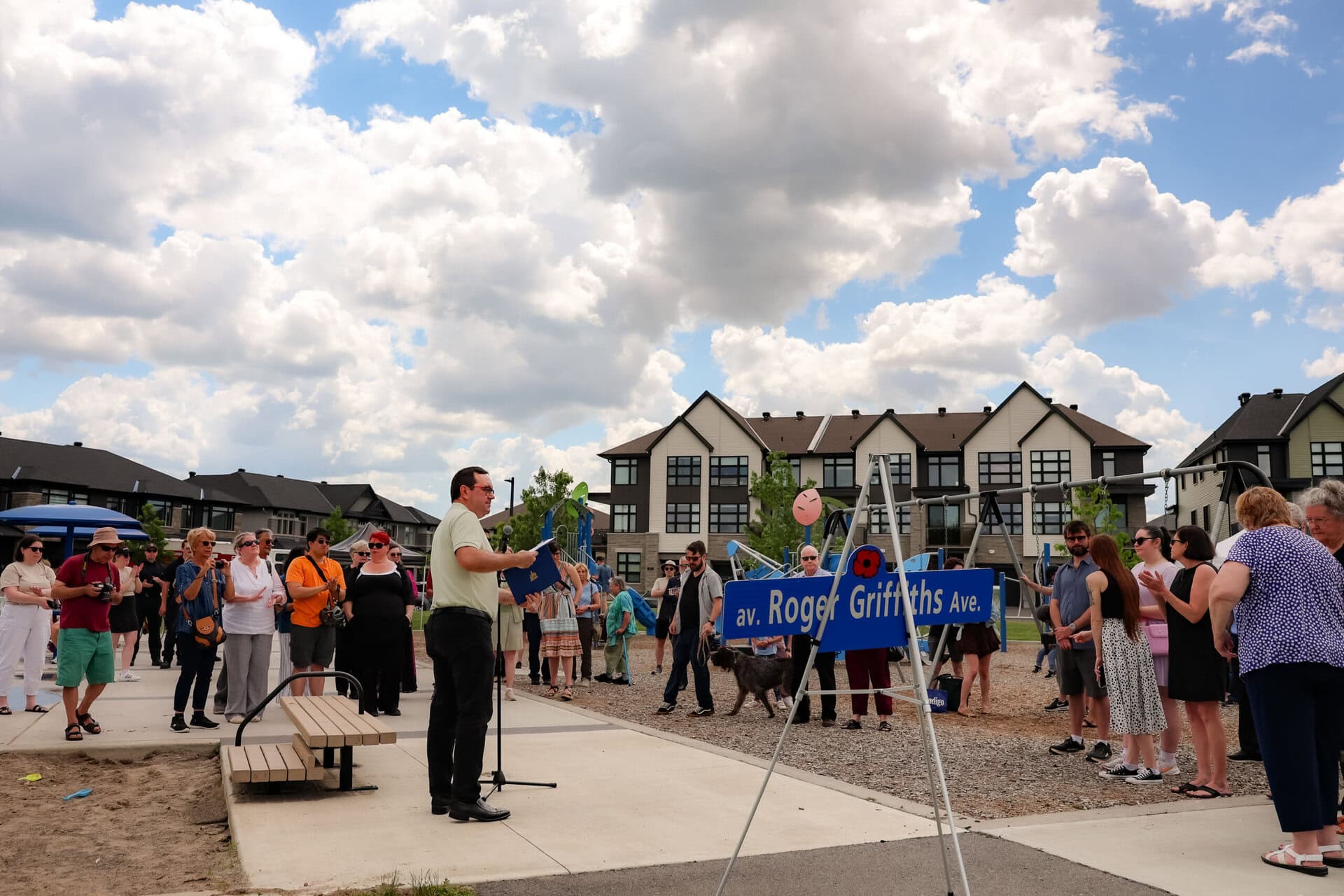 Roger Griffiths Avenue street naming ceremony. A large crowd gathers at Maize Park