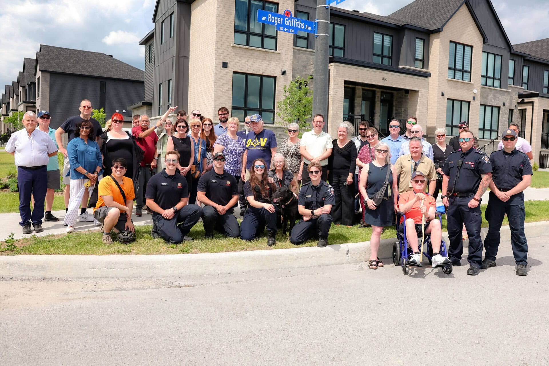 Roger Griffiths Avenue street naming ceremony. Family, guests, neighbours in a large group photo