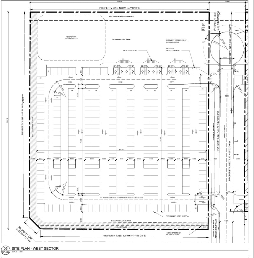 Site plan for a recreational complex, showing a parking lot with 418 spaces.