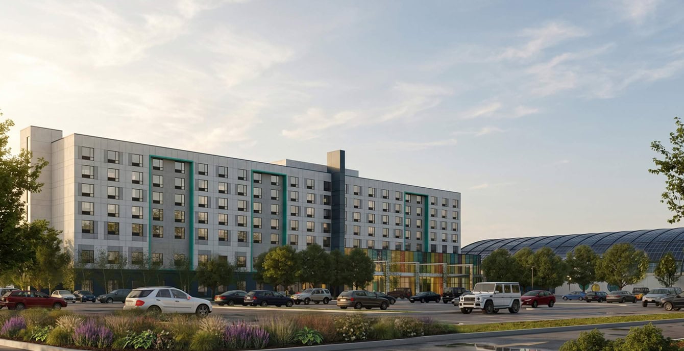 Side view of a six-storey hotel building