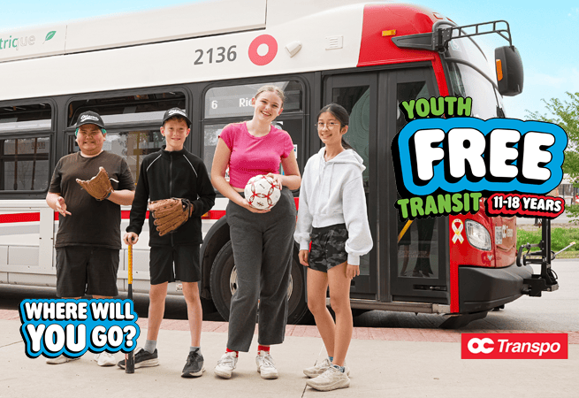 Youth ride free on OC Transpo evenings and weekends starting September 1