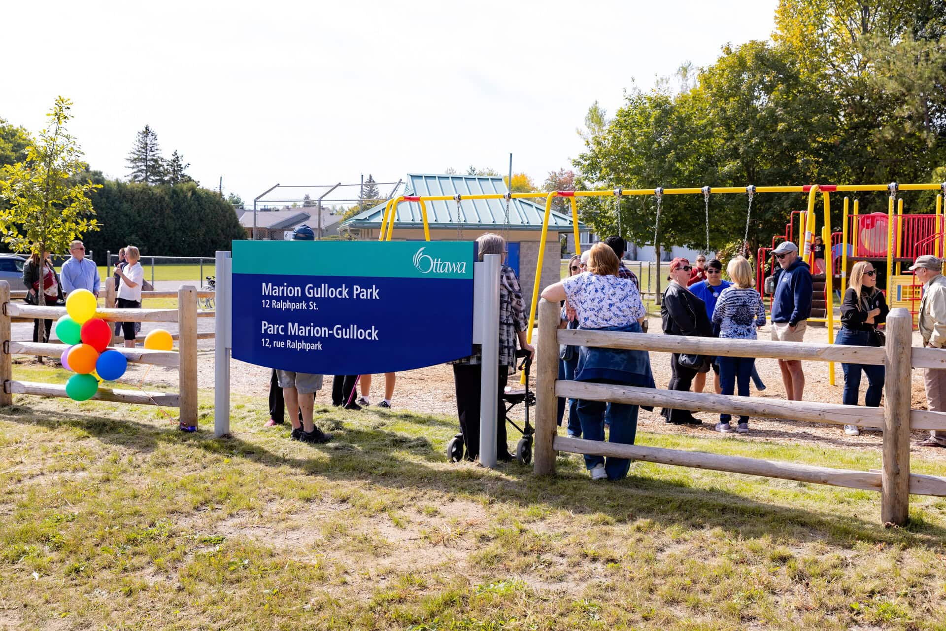 Marion Gullock Park commemorative naming ceremony on September 26, 2026. Friends and neighbours mingle