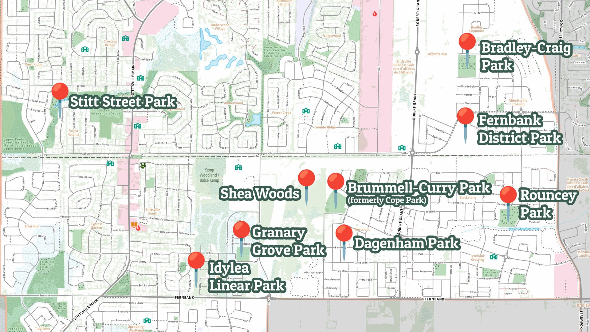 Map of Stittsville park construction projects
